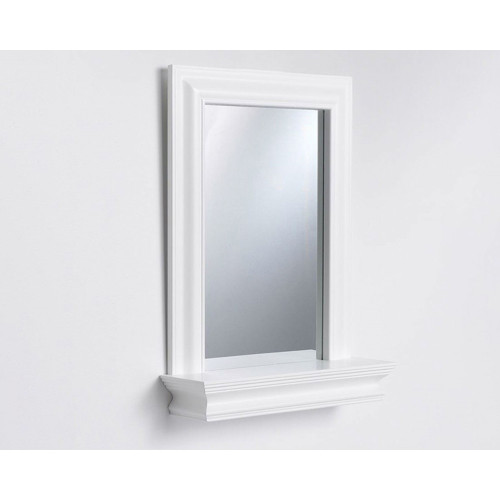 FaFurn - Framed Bathroom Mirror Rectangular Shape with Bottom Shelf in White Wood Finish