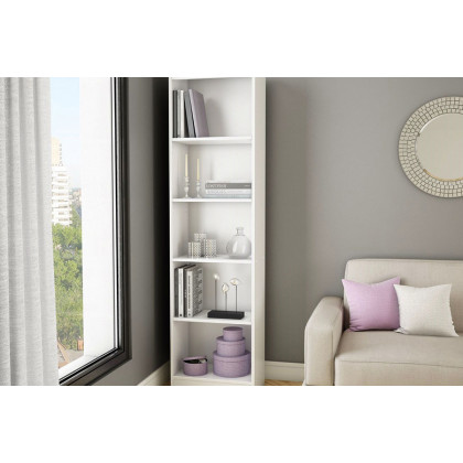 FaFurn - 5-Shelf Narrow Bookcase Storage Shelves in White Wood Finish