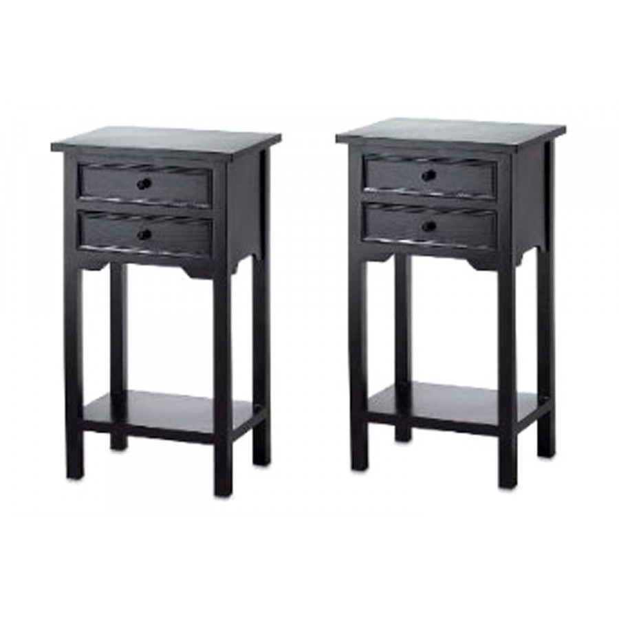FaFurn - Nightstand Side Tables/End Table in Black Finish Pine Wood (Set of 2)