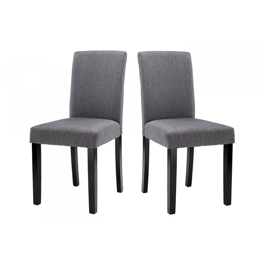FaFurn - Gray Fabric Dining Chairs with Black Wood Legs (Set of 2)