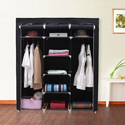 FaFurn - Portable Wardrobe with Storage Shelves in Black