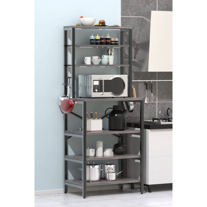 FaFurn Modern Metal Wood Kitchen Baker'S Rack Shelf Microwave Stand - Gray