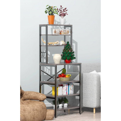 FaFurn Modern Metal Wood Kitchen Baker'S Rack Shelf Microwave Stand - Gray