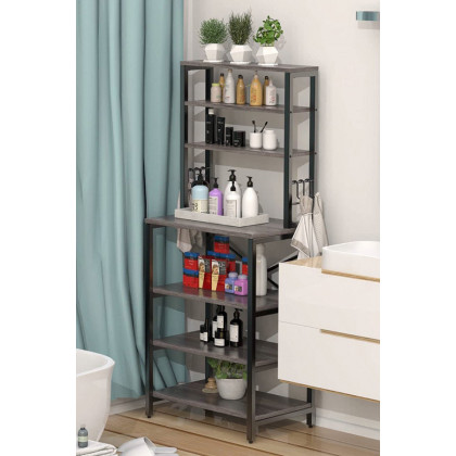 FaFurn Modern Metal Wood Kitchen Baker'S Rack Shelf Microwave Stand - Gray