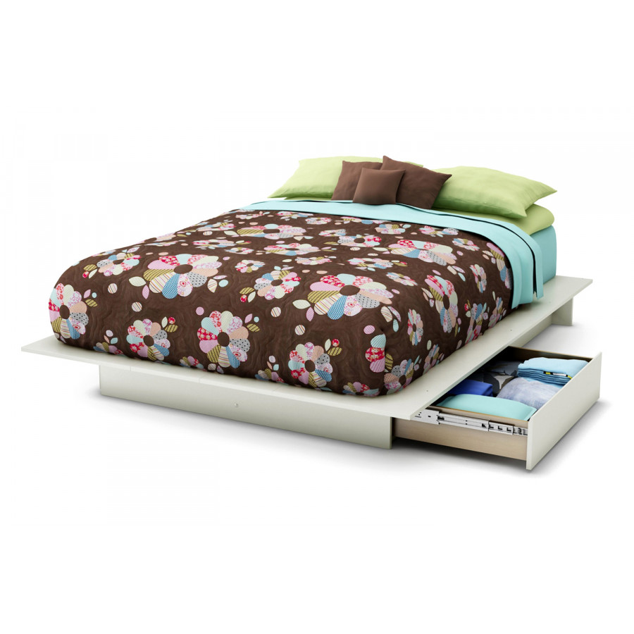 FaFurn - Queen Size Modern Platform Bed with 2 Storage Drawers in White Finish