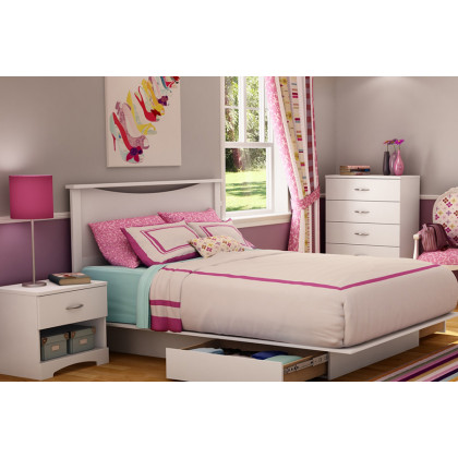 FaFurn - Queen Size Modern Platform Bed with 2 Storage Drawers in White Finish