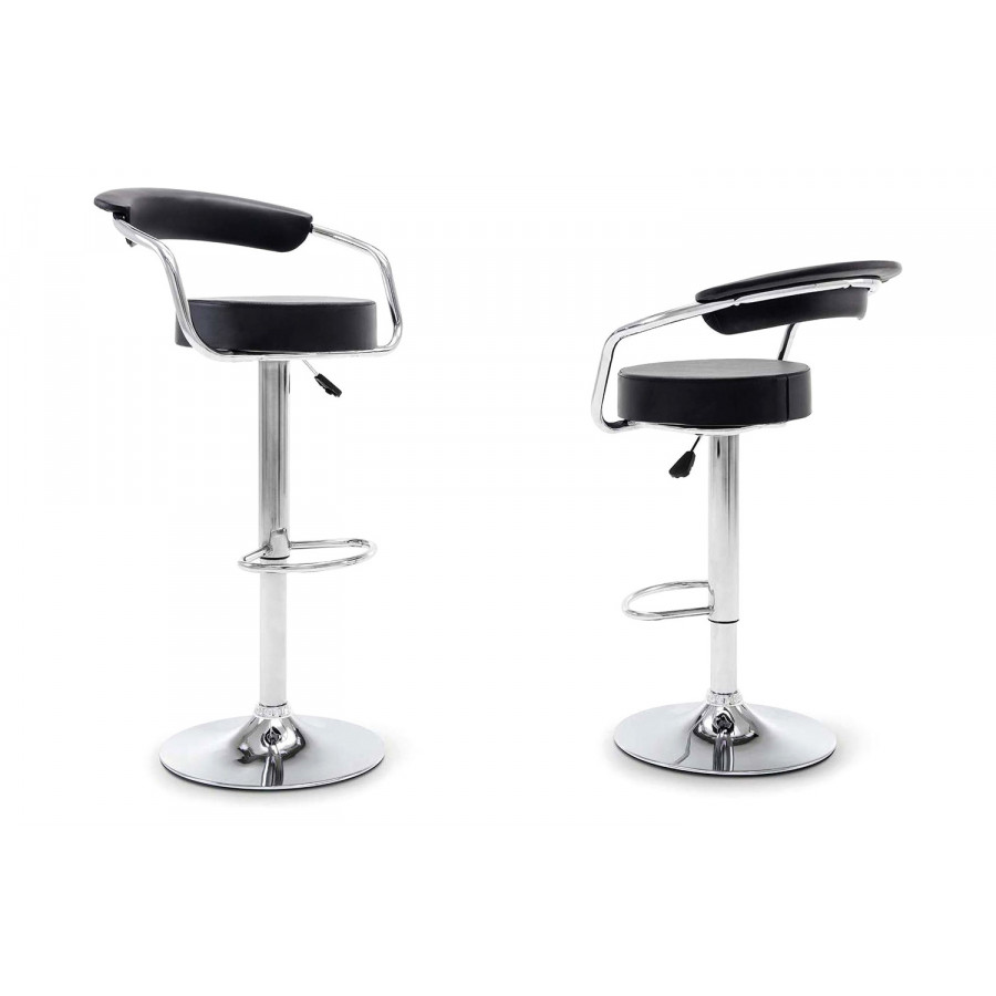 FaFurn - Modern Bar Stools with Black Faux Leather Round Seat with Footrest (Set of 2)