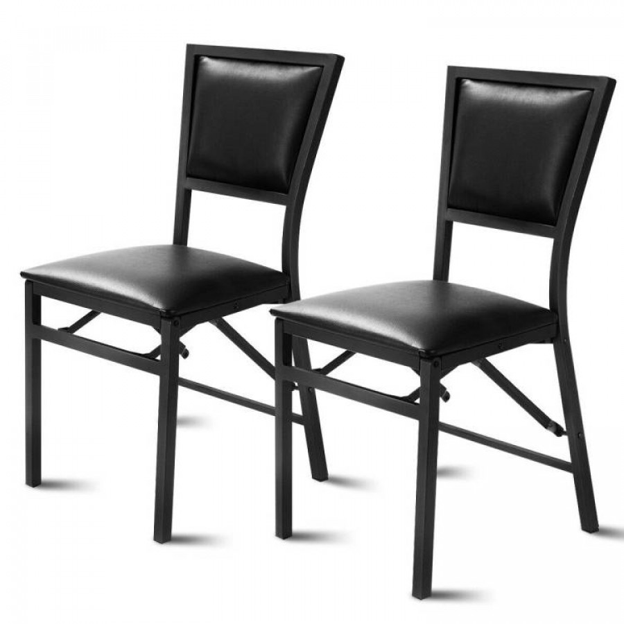 FaFurn - Set of 2 Modern Dining Chairs with PU Leather Seat Cushion in Black