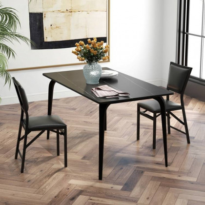 FaFurn - Set of 2 Modern Dining Chairs with PU Leather Seat Cushion in Black