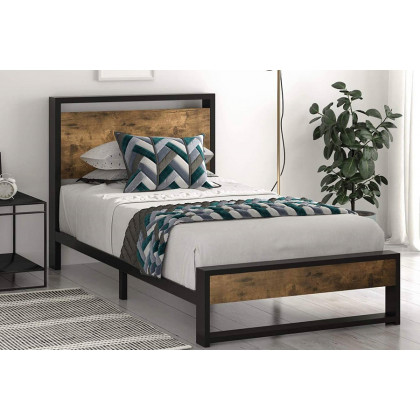 FaFurn Metal Wood Platform Bed Frame with Industrial Headboard - Twin Size