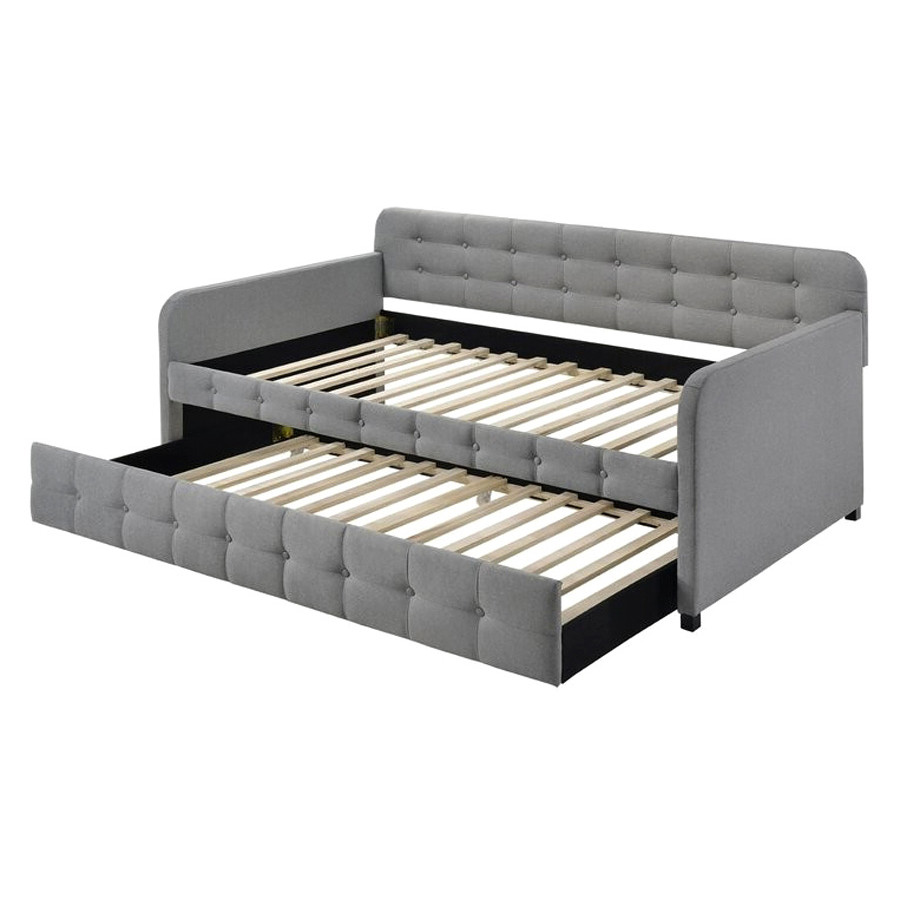 FaFurn - Gray Tufted Polyester Linen Twin Daybed with Trundle