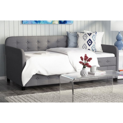 FaFurn - Gray Tufted Polyester Linen Twin Daybed with Trundle
