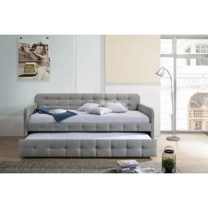 FaFurn - Gray Tufted Polyester Linen Twin Daybed with Trundle
