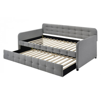 FaFurn - Gray Tufted Polyester Linen Twin Daybed with Trundle