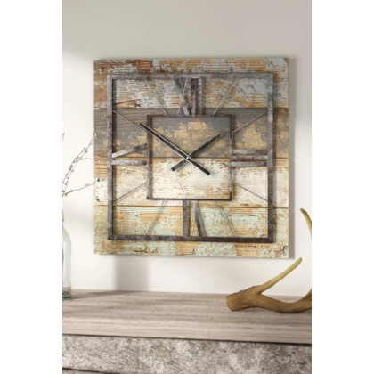 FaFurn - Square 27.5-Inch Wood and Metal Wall Clock Industrial Style