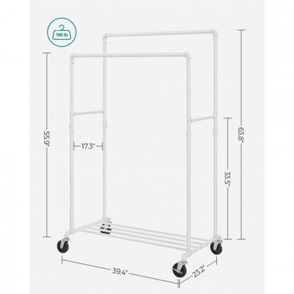 FaFurn Garment Rack Clothes with Locking Wheels - White, Iron