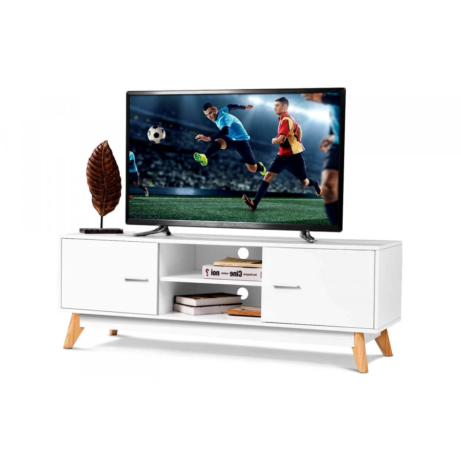 FaFurn - Modern 55-Inch Solid Wood TV Stand in White Finish and Mid-Century Legs