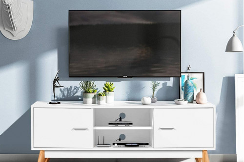 FaFurn™ - Modern 55-Inch Solid Wood TV Stand in White Finish and Mid-Century Legs