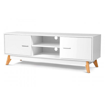 FaFurn - Modern 55-Inch Solid Wood TV Stand in White Finish and Mid-Century Legs