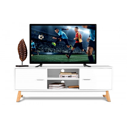 FaFurn - Modern 55-Inch Solid Wood TV Stand in White Finish and Mid-Century Legs