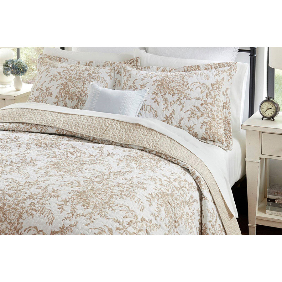 FaFurn 3 Piece Bed in a Bag Bohemian Floral Cotton Quilt Set - Tan/Beige, Full/Queen Size