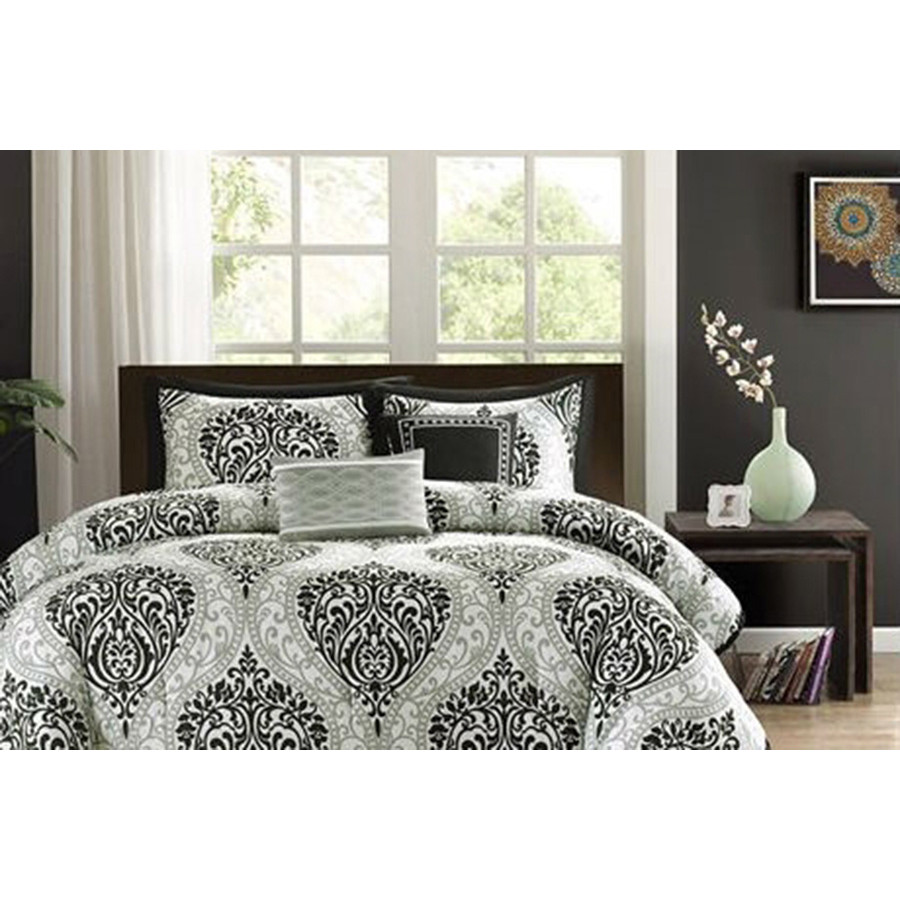 FaFurn Comforter Set in Damask Print - Black, Twin/Twin XL Size
