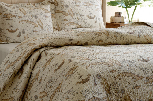 FaFurn™ 100% Cotton Caribbean Map Reversible Quilt Set - Full/Queen Size