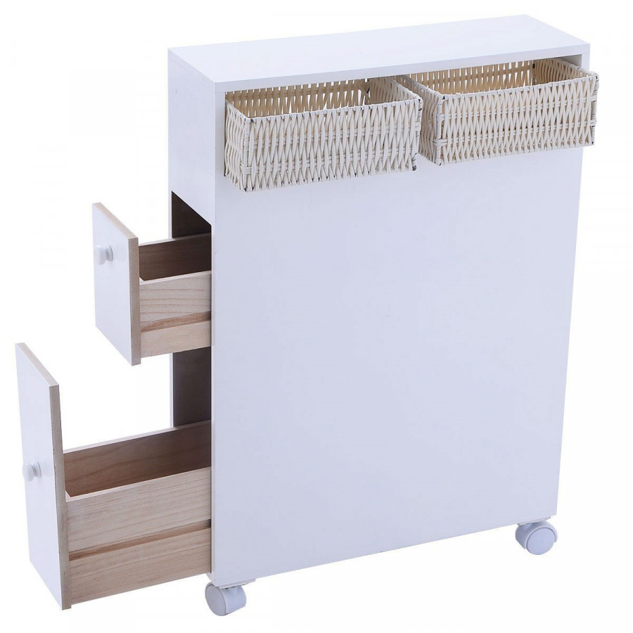 FaFurn - Storage Floor Cabinet with Baskets and Casters in White