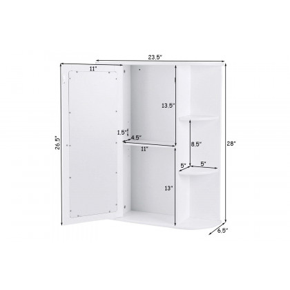 FaFurn - White Bathroom Wall Mounted Medicine Cabinet with Storage Shelves