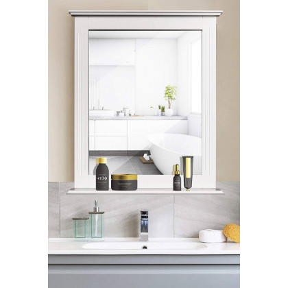 FaFurn - White Rectangle Bedroom Bathroom Vanity Wall Mirror with Bottom Shelf