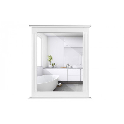 FaFurn - White Rectangle Bedroom Bathroom Vanity Wall Mirror with Bottom Shelf