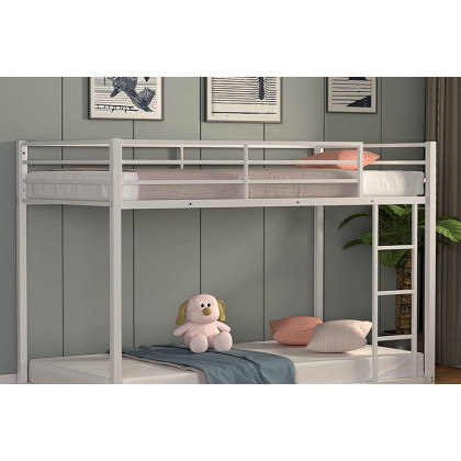 FaFurn Twin Over Twin Low Profile Modern Bunk Bed Frame - White