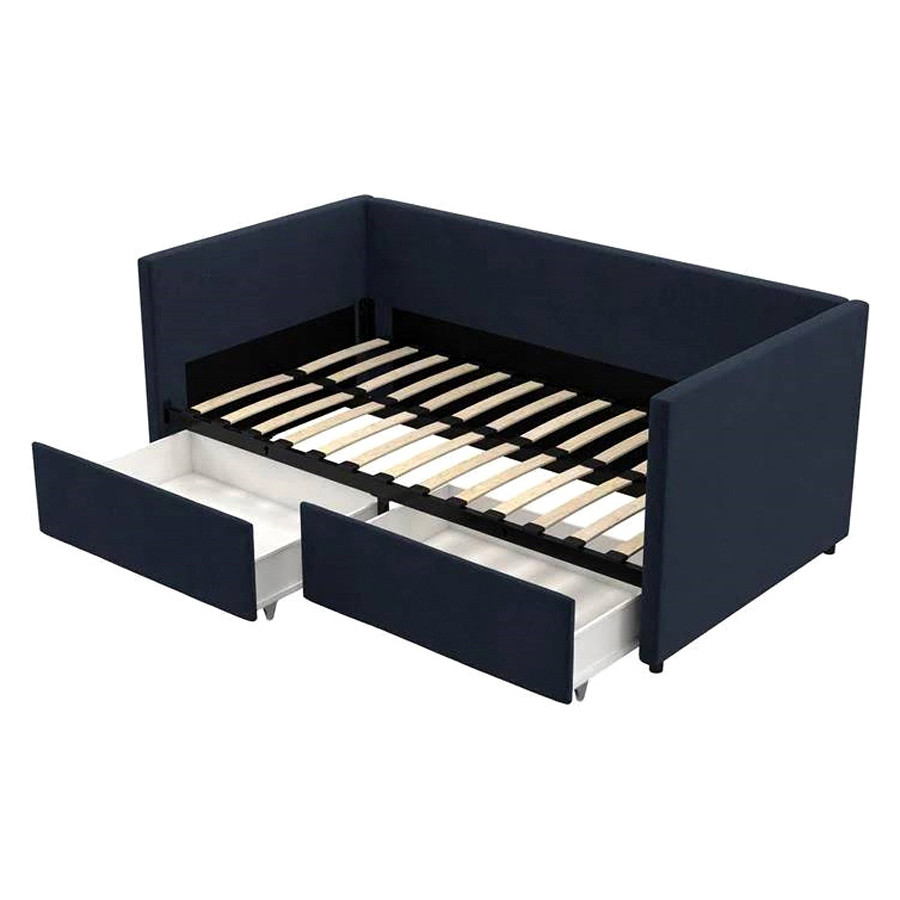 FaFurn - Navy Blue Linen Upholstered Daybed with Pull-Out Storage Drawers