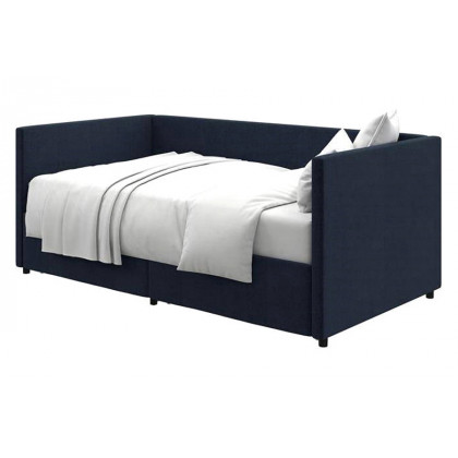 FaFurn - Navy Blue Linen Upholstered Daybed with Pull-Out Storage Drawers