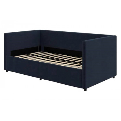 FaFurn - Navy Blue Linen Upholstered Daybed with Pull-Out Storage Drawers