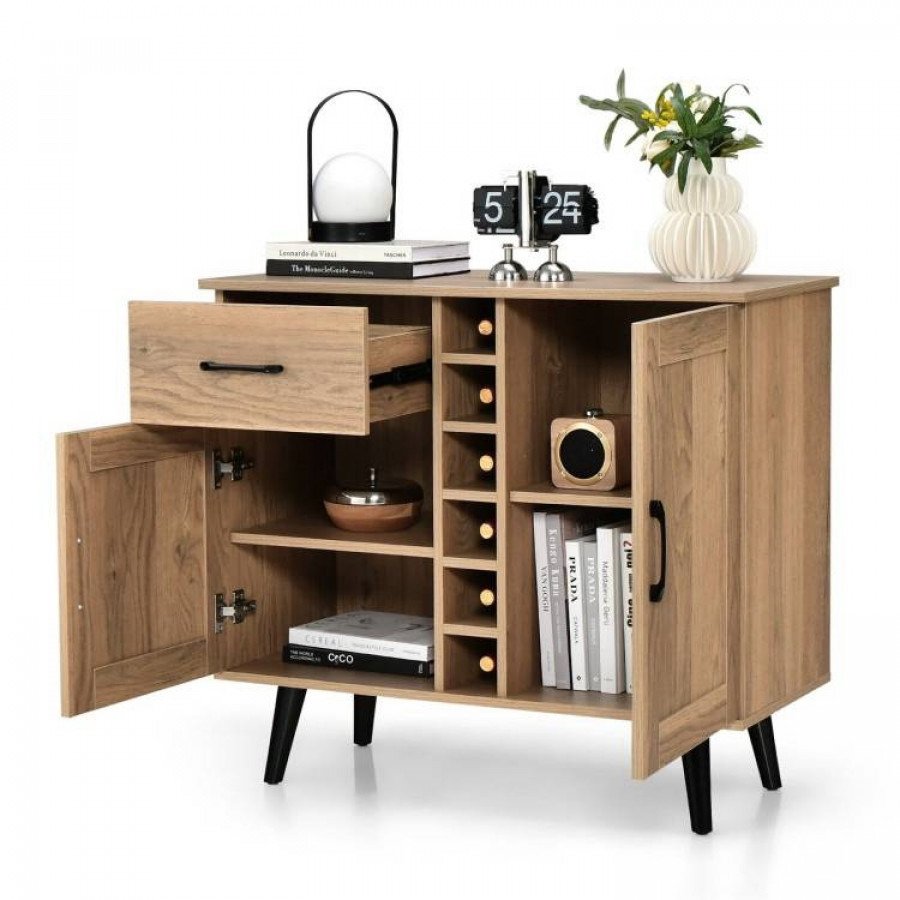 FaFurn - Sideboard Buffet with Wine Rack in Walnut, Wood