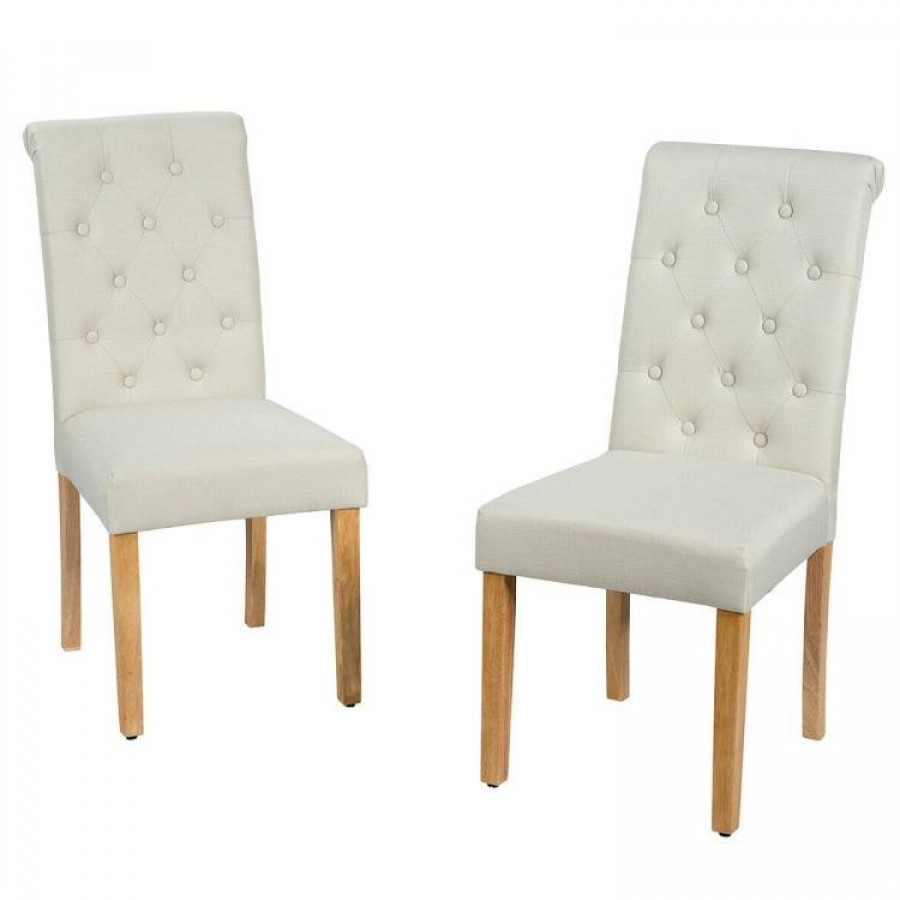 FaFurn Set of 2 Dining Chairs with Wood Legs - Beige