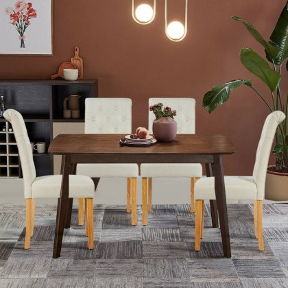 FaFurn Set of 2 Dining Chairs with Wood Legs - Beige