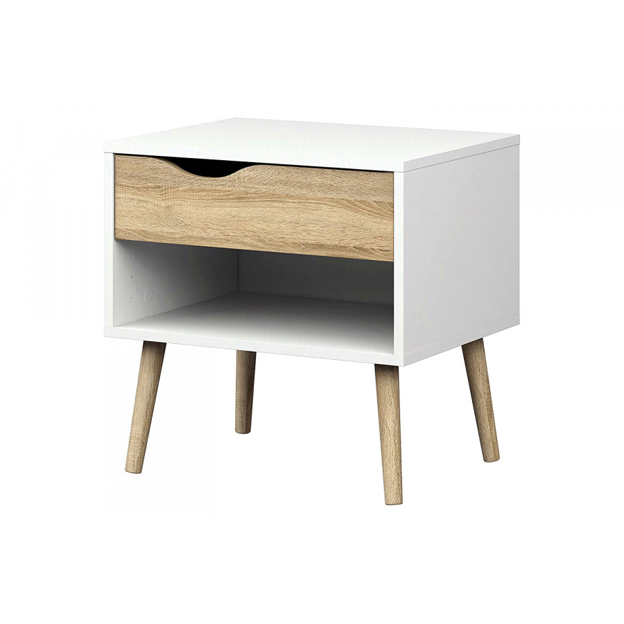 FaFurn - Modern Mid Century Style End Table Nightstand in White & Oak Finish