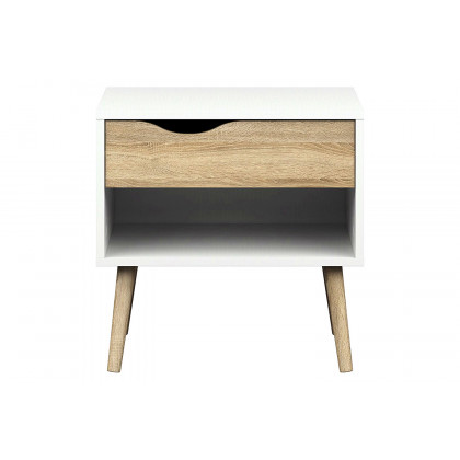 FaFurn - Modern Mid Century Style End Table Nightstand in White & Oak Finish