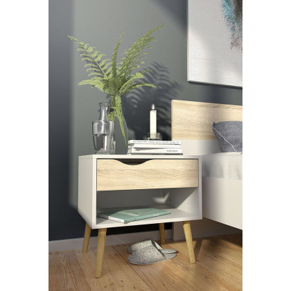 FaFurn - Modern Mid Century Style End Table Nightstand in White & Oak Finish