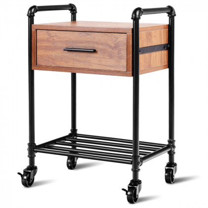 FaFurn - 1-Drawer Nightstand in Black/Walnut, Steel/Wood