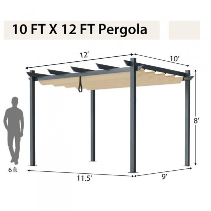 FaFurn - Gazebo with Retractable Canopy in Beige, Metal/Polyester