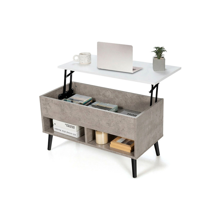 FaFurn Mid-Century Lift-Top Coffee Table Sofa Laptop Desk Wood Finish - Gray/White