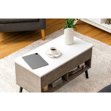 FaFurn Mid-Century Lift-Top Coffee Table Sofa Laptop Desk Wood Finish - Gray/White