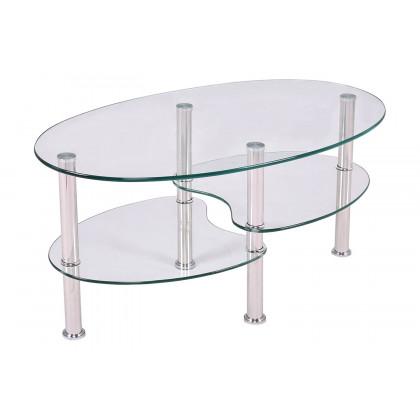 FaFurn - Modern Oval Tempered Glass Coffee Table with Bottom Shelf