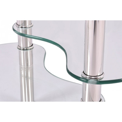 FaFurn Modern Oval Tempered Glass Coffee Table with Bottom Shelf - Clear/Chrome