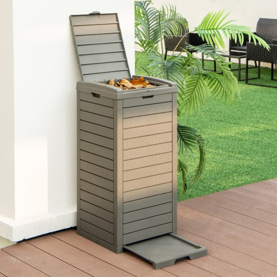 FaFurn - 31 Gallon Trash Can with Bottom Liquid Drawer in Coffee Brown