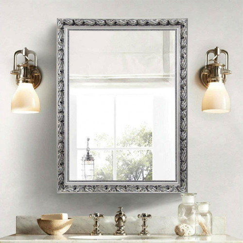 FaFurn - Mirror with Baroque Style Wood Frame in Silver