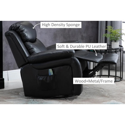 FaFurn - Adjustable Black Faux Leather Remote Massage Recliner Chair W/ Footrest